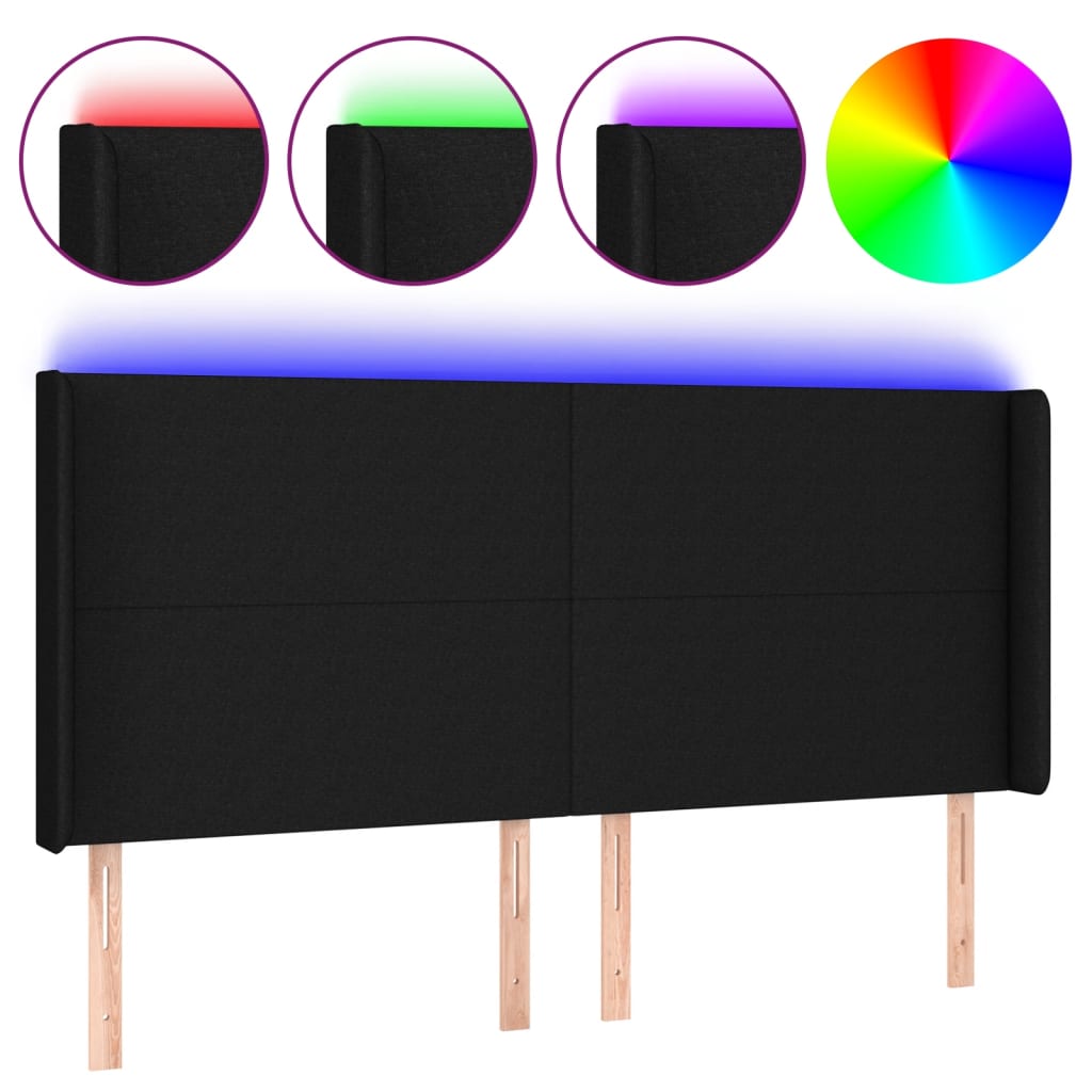 LED uzglavlje crno 203 x 16 x 118/128 cm od tkanine