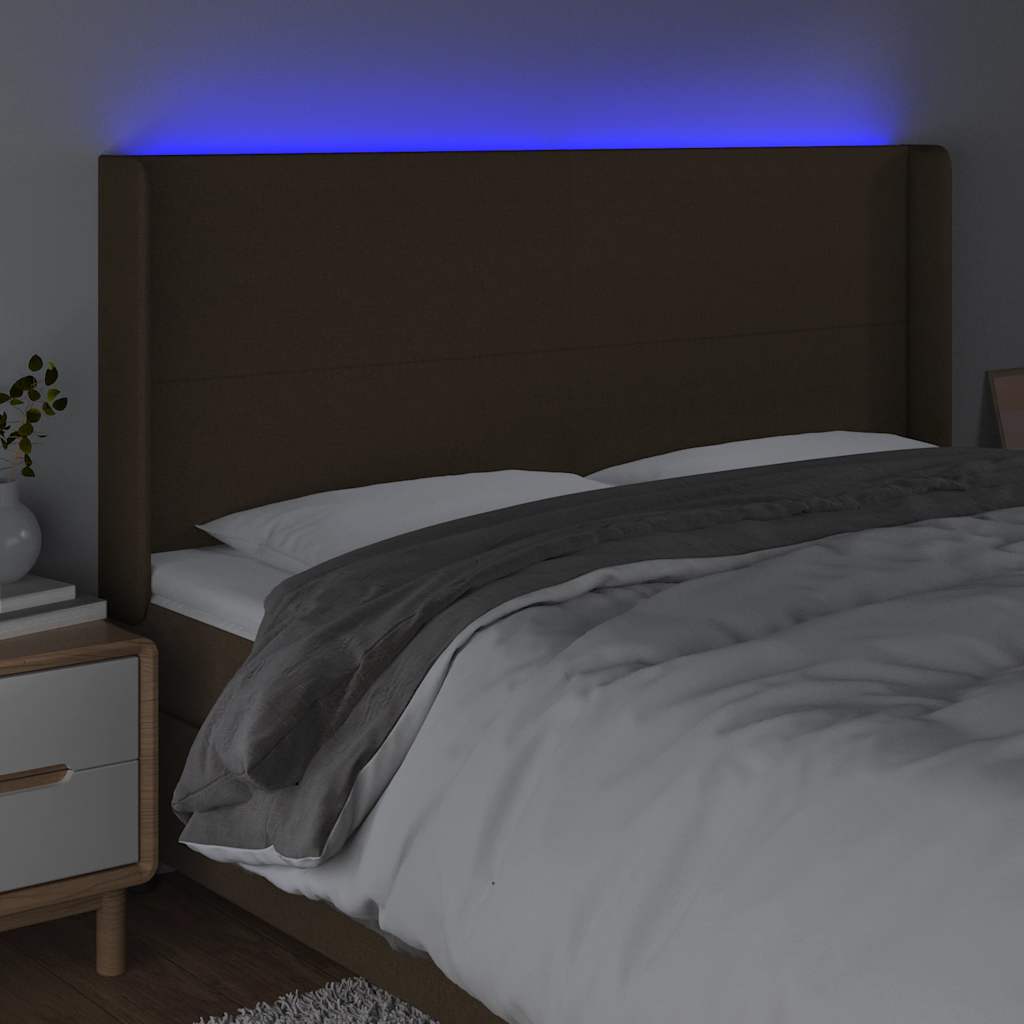 LED uzglavlje tamnosmeđe 203x16x118/128 cm od tkanine