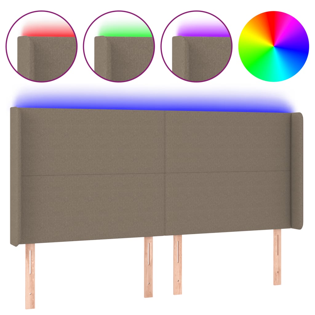 LED uzglavlje smeđesivo 203 x 16 x 118/128 cm od tkanine