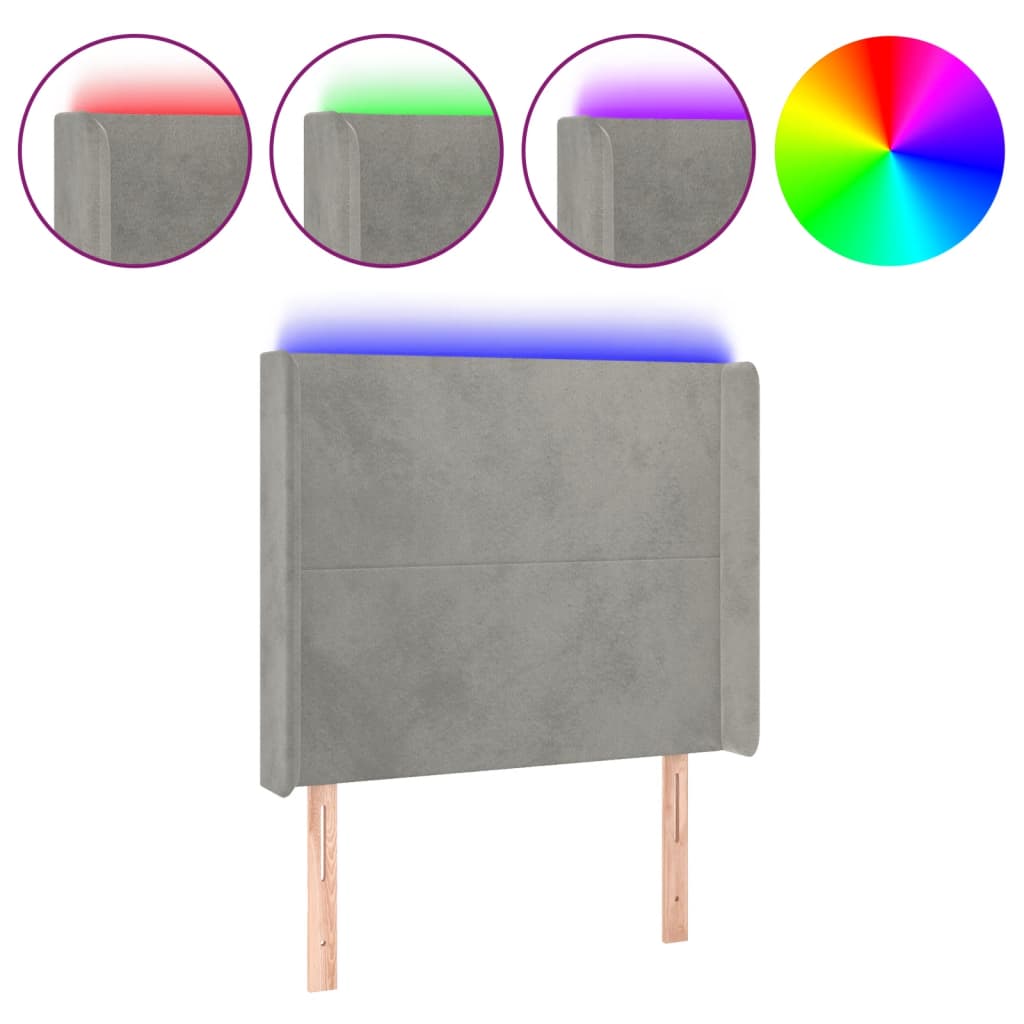 LED uzglavlje svjetlosivo 83 x 16 x 118/128 cm baršunasto