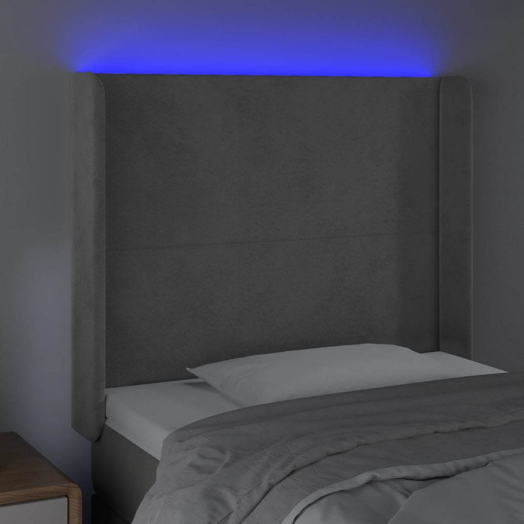 LED uzglavlje svjetlosivo 83 x 16 x 118/128 cm baršunasto