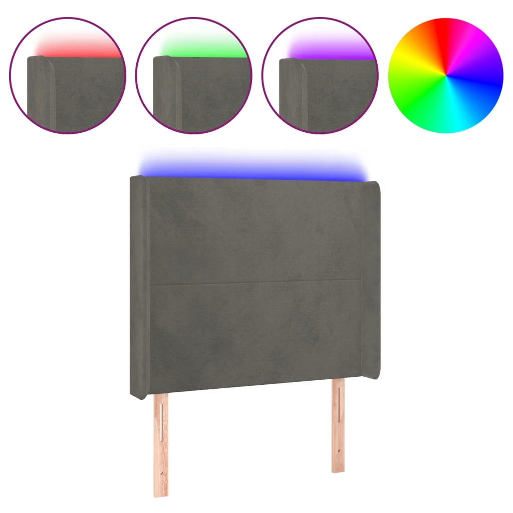 LED uzglavlje tamnosivo 83x16x118/128 cm baršunasto