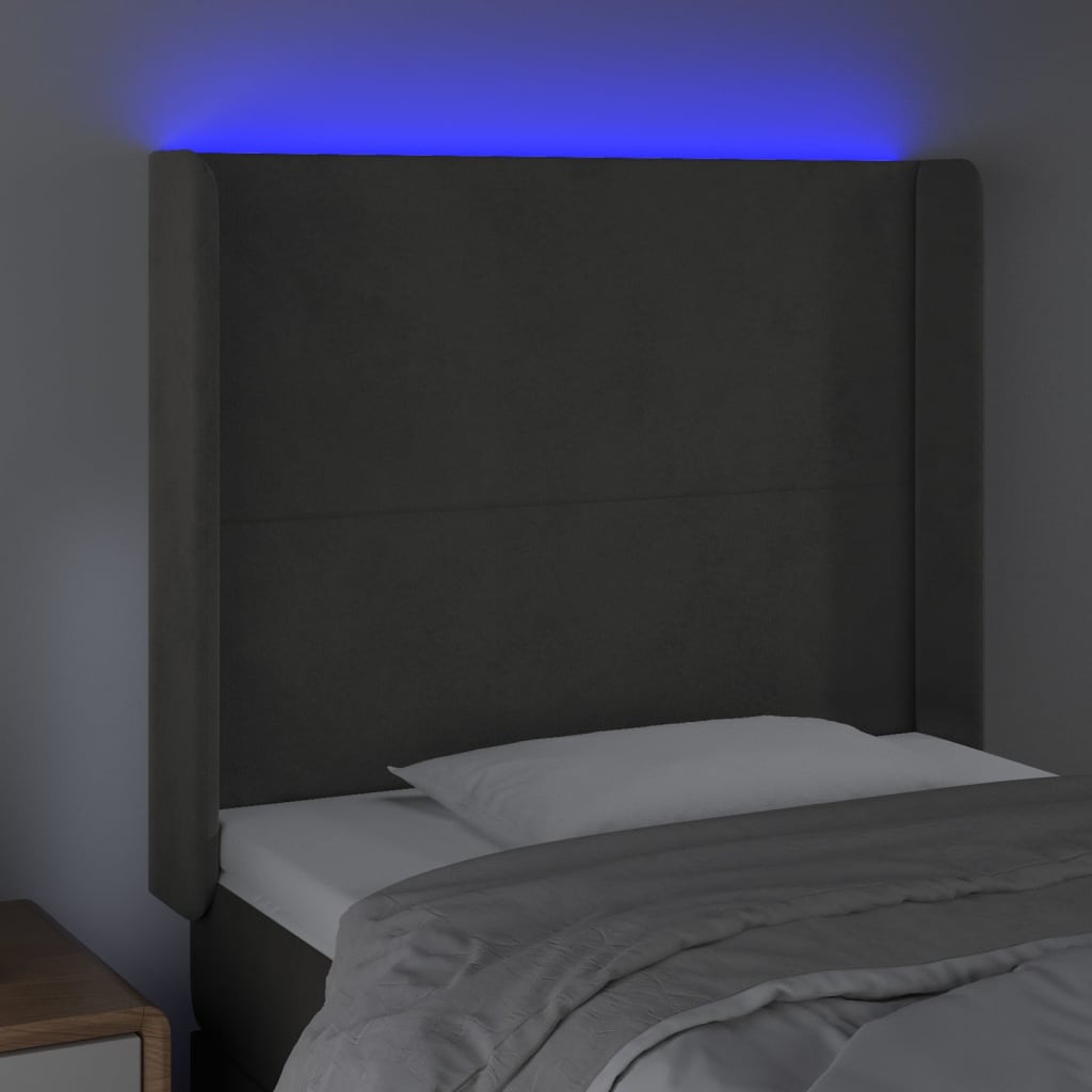 LED uzglavlje tamnosivo 83x16x118/128 cm baršunasto