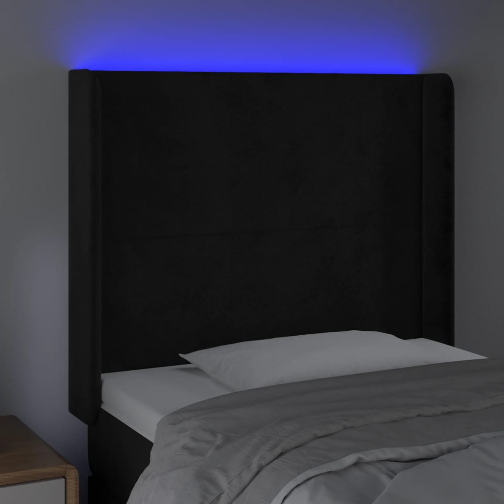 LED uzglavlje crno 83x16x118/128 cm baršunasto