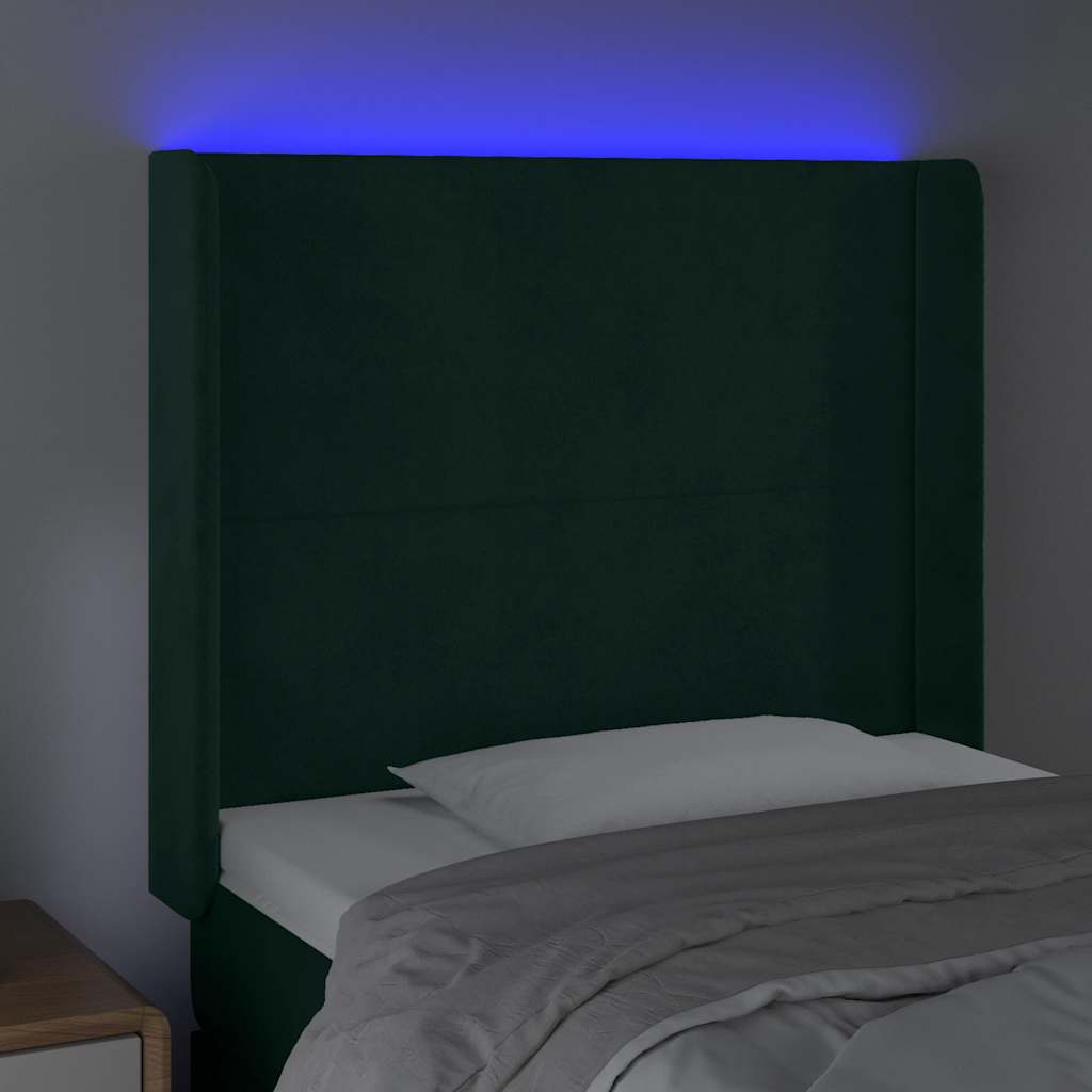 LED uzglavlje tamnozeleno 83x16x118/128 cm baršunasto