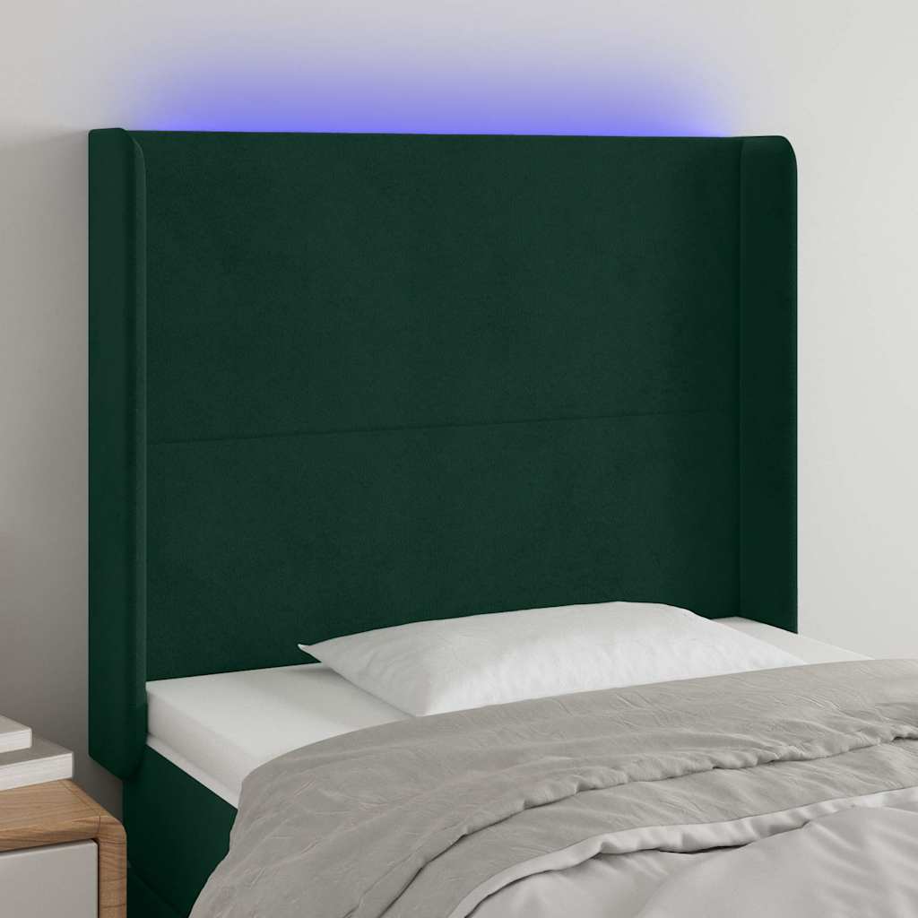 LED uzglavlje tamnozeleno 83x16x118/128 cm baršunasto