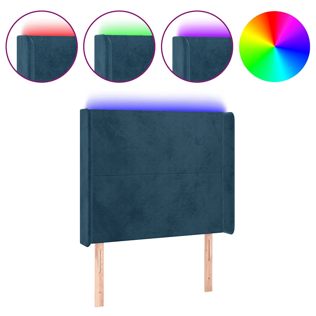 LED uzglavlje tamnoplavo 93x16x118/128 cm baršunasto