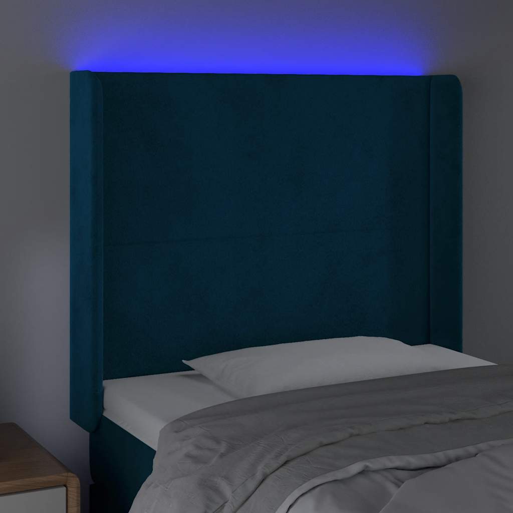 LED uzglavlje tamnoplavo 93x16x118/128 cm baršunasto