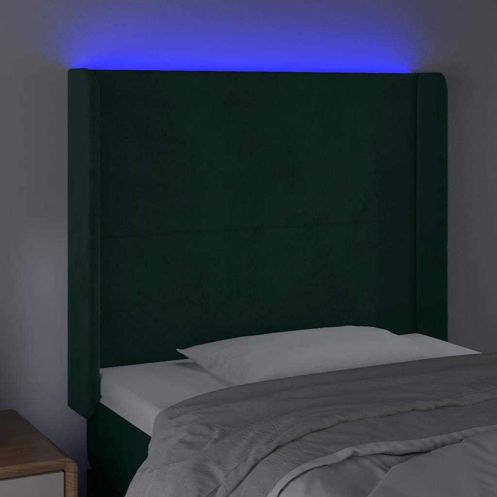 LED uzglavlje tamnozeleno 103x16x118/128 cm baršunasto