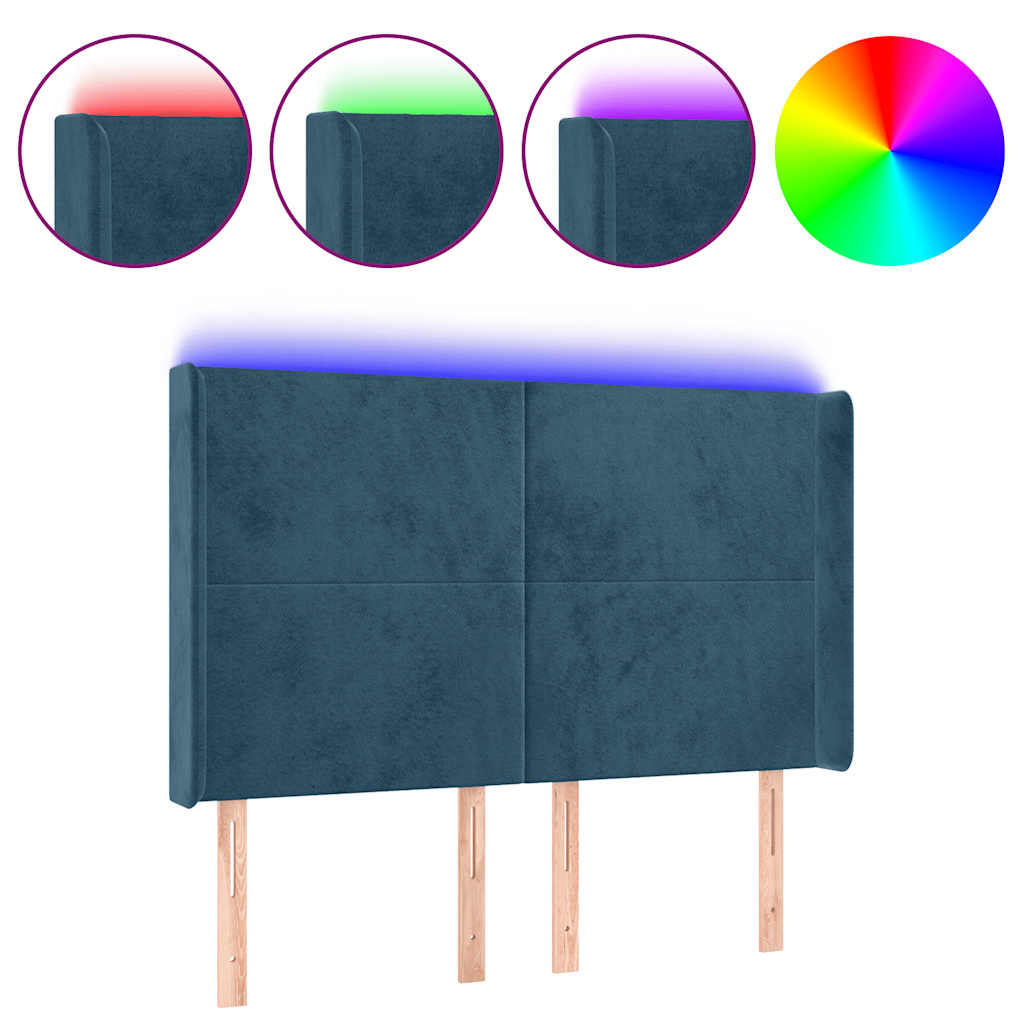 LED uzglavlje tamnoplavo 147x16x118/128 cm baršunasto