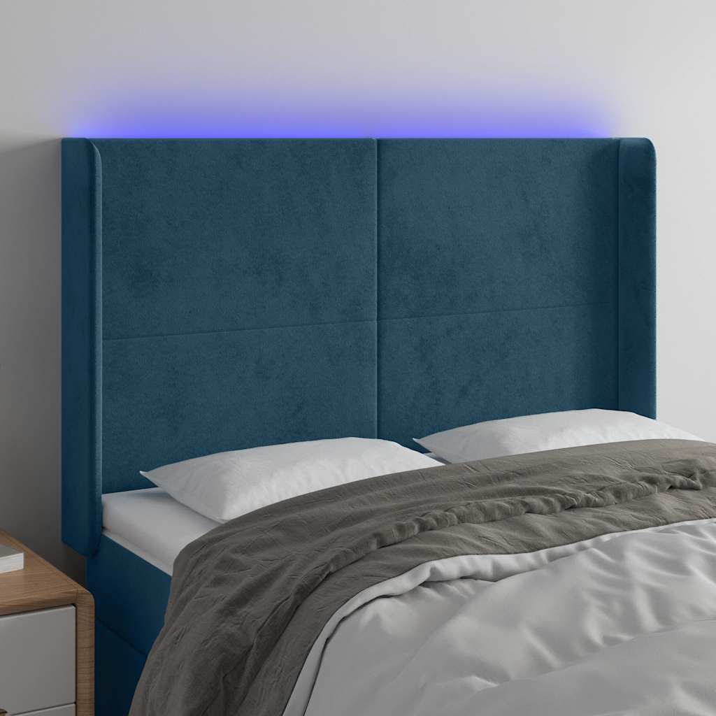 LED uzglavlje tamnoplavo 147x16x118/128 cm baršunasto