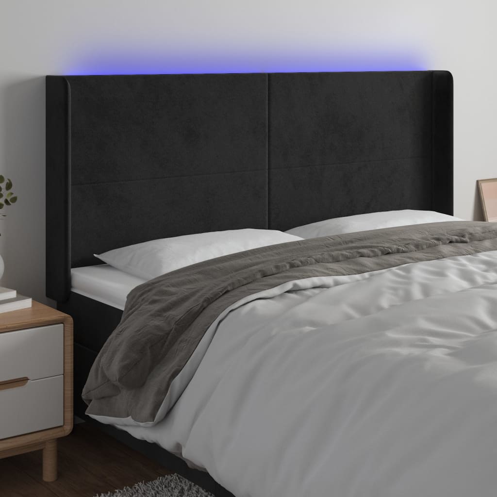 LED uzglavlje crno 163 x 16 x 118/128 cm baršunasto