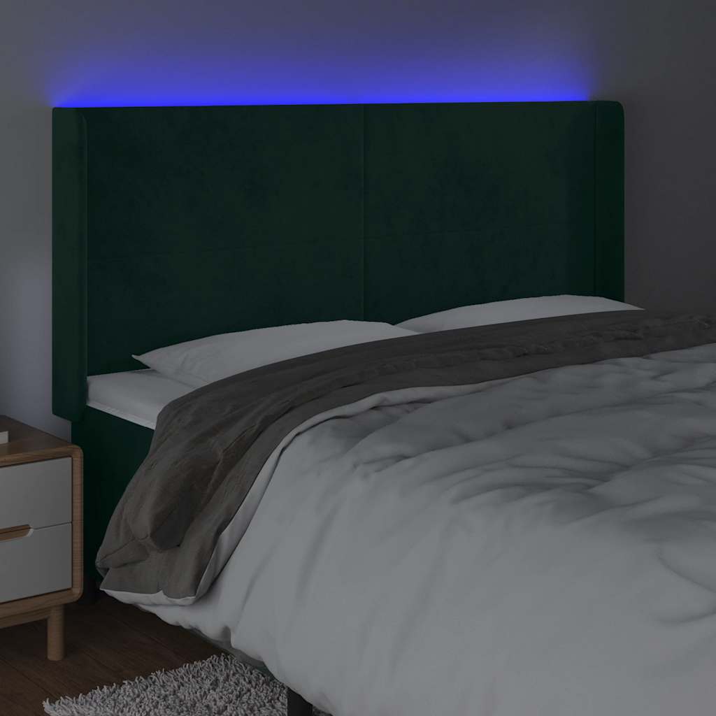 LED uzglavlje tamnozeleno 163x16x118/128 cm baršunasto
