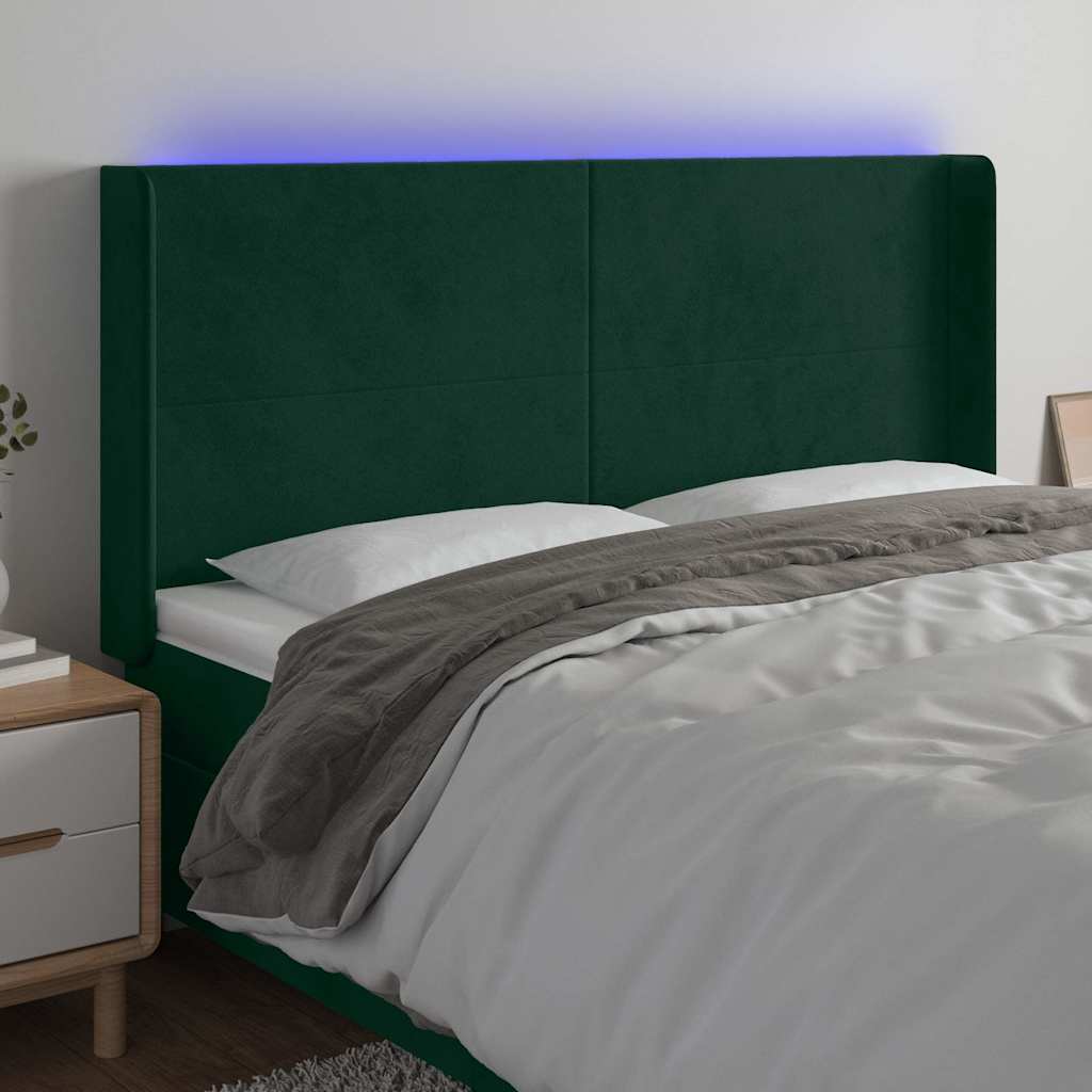 LED uzglavlje tamnozeleno 163x16x118/128 cm baršunasto