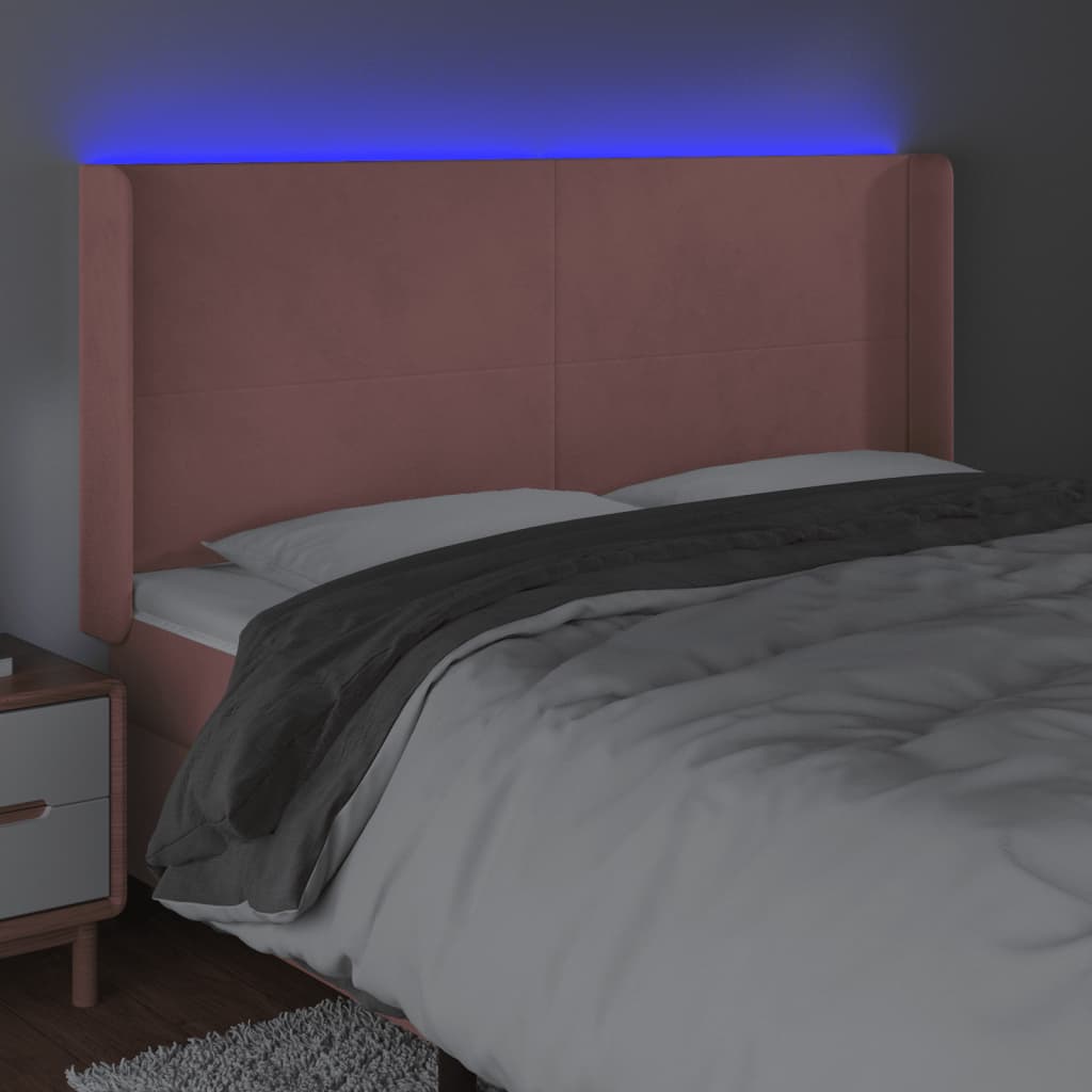 LED uzglavlje Ružičasta 163x16x118/128 cm baršunasto