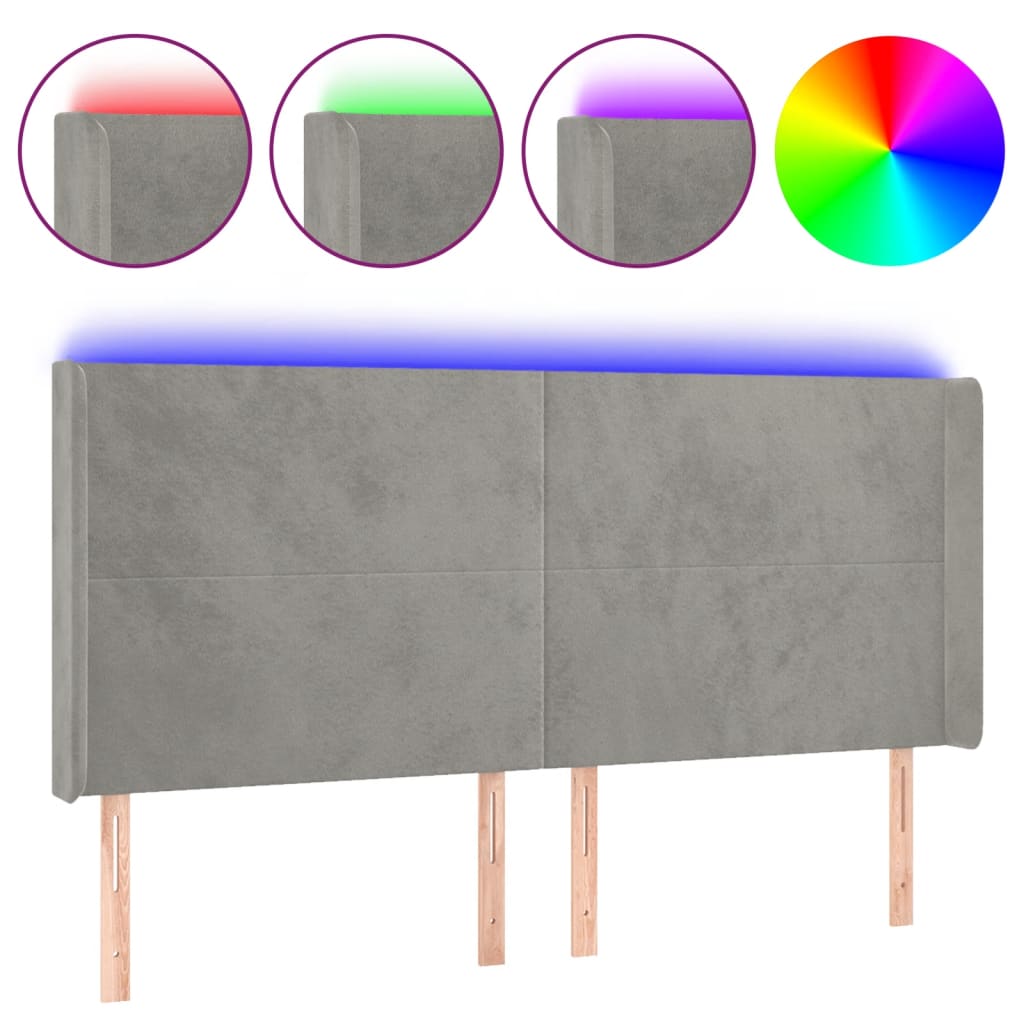 LED uzglavlje svjetlosivo 183 x 16 x 118/128 cm baršunasto