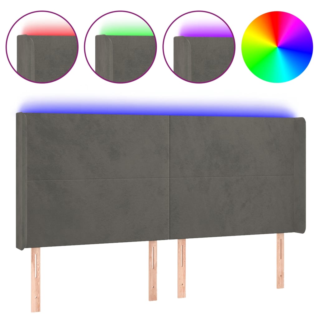 LED uzglavlje tamnosivo 183 x 16 x 118/128 cm baršunasto