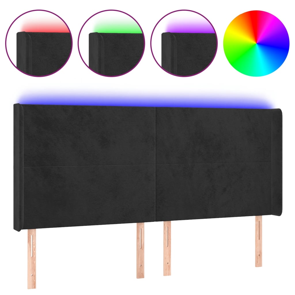 LED uzglavlje crno 203 x 16 x 118/128 cm baršunasto