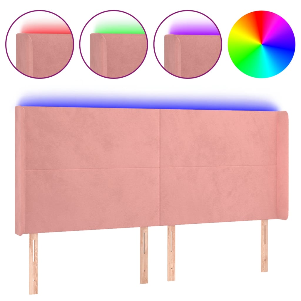 LED uzglavlje ružičasto 203x16x118/128 cm baršunasto