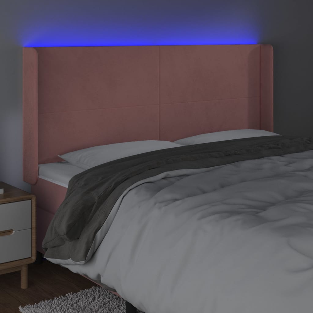 LED uzglavlje ružičasto 203x16x118/128 cm baršunasto