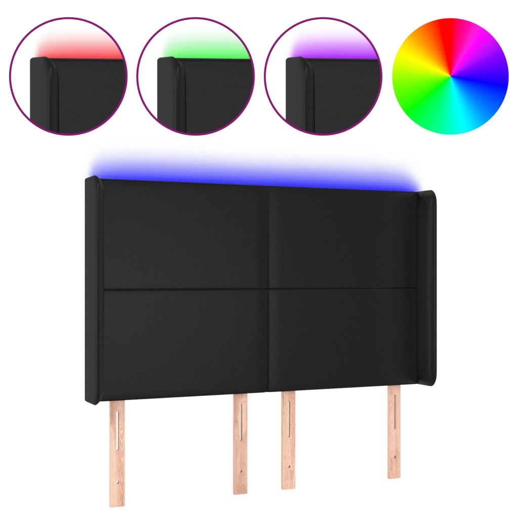 LED uzglavlje crno 147x16x118/128 cm od umjetna koža