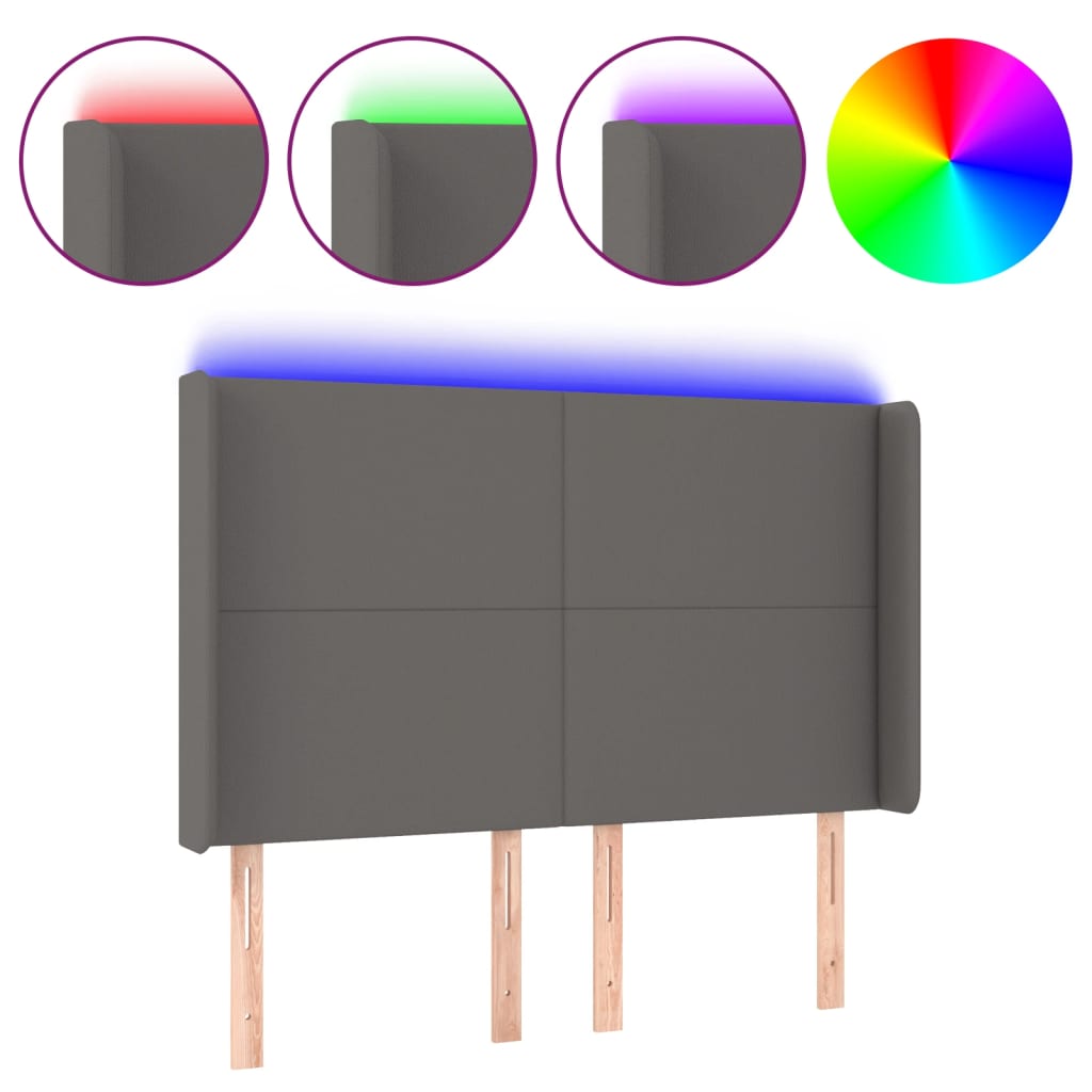 LED uzglavlje sivo 147x16x118/128 cm od umjetne kože