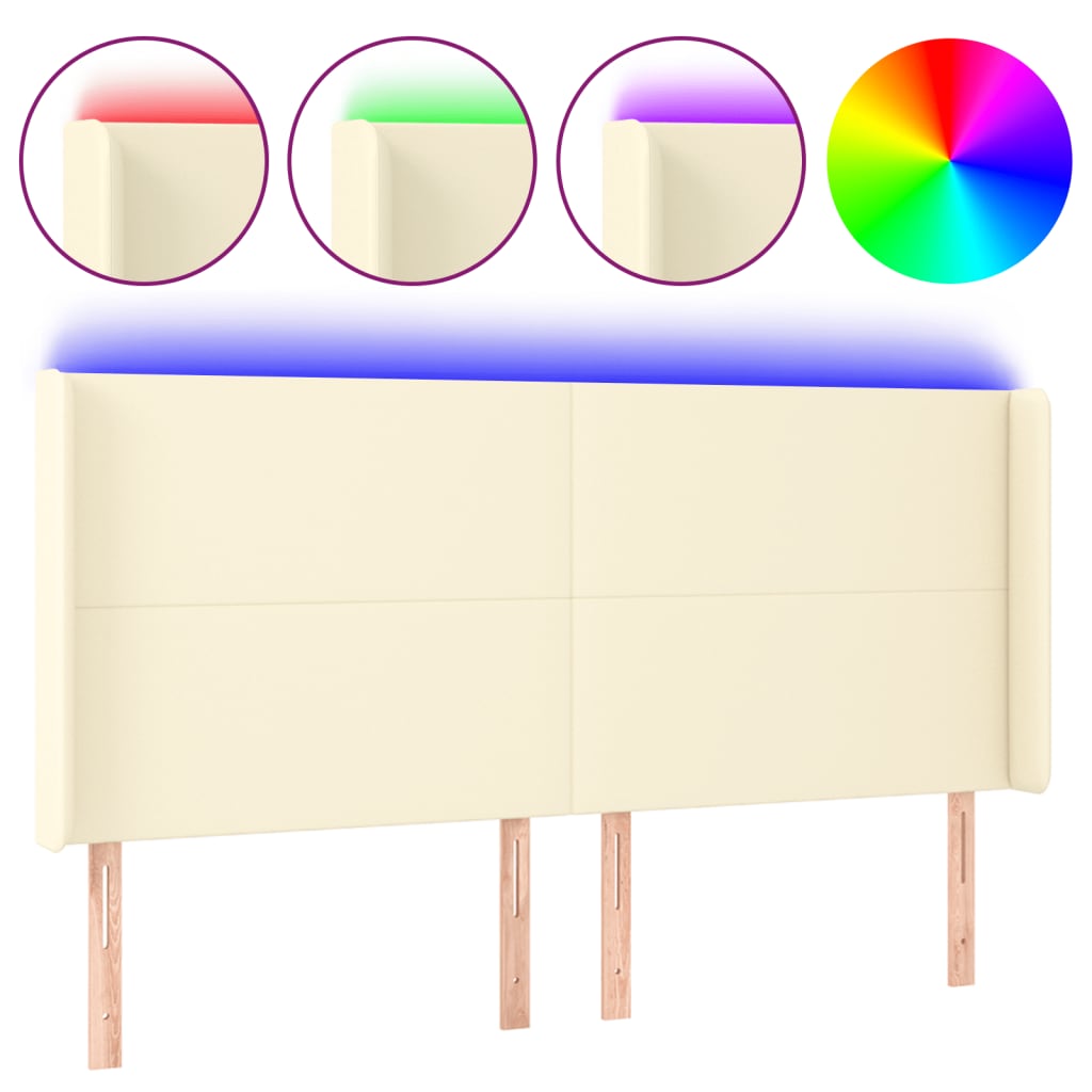 LED uzglavlje krem 163 x 16 x 118/128 cm od umjetne kože