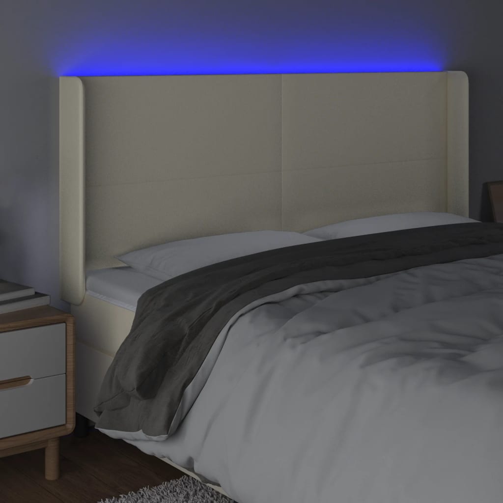 LED uzglavlje krem 163 x 16 x 118/128 cm od umjetne kože