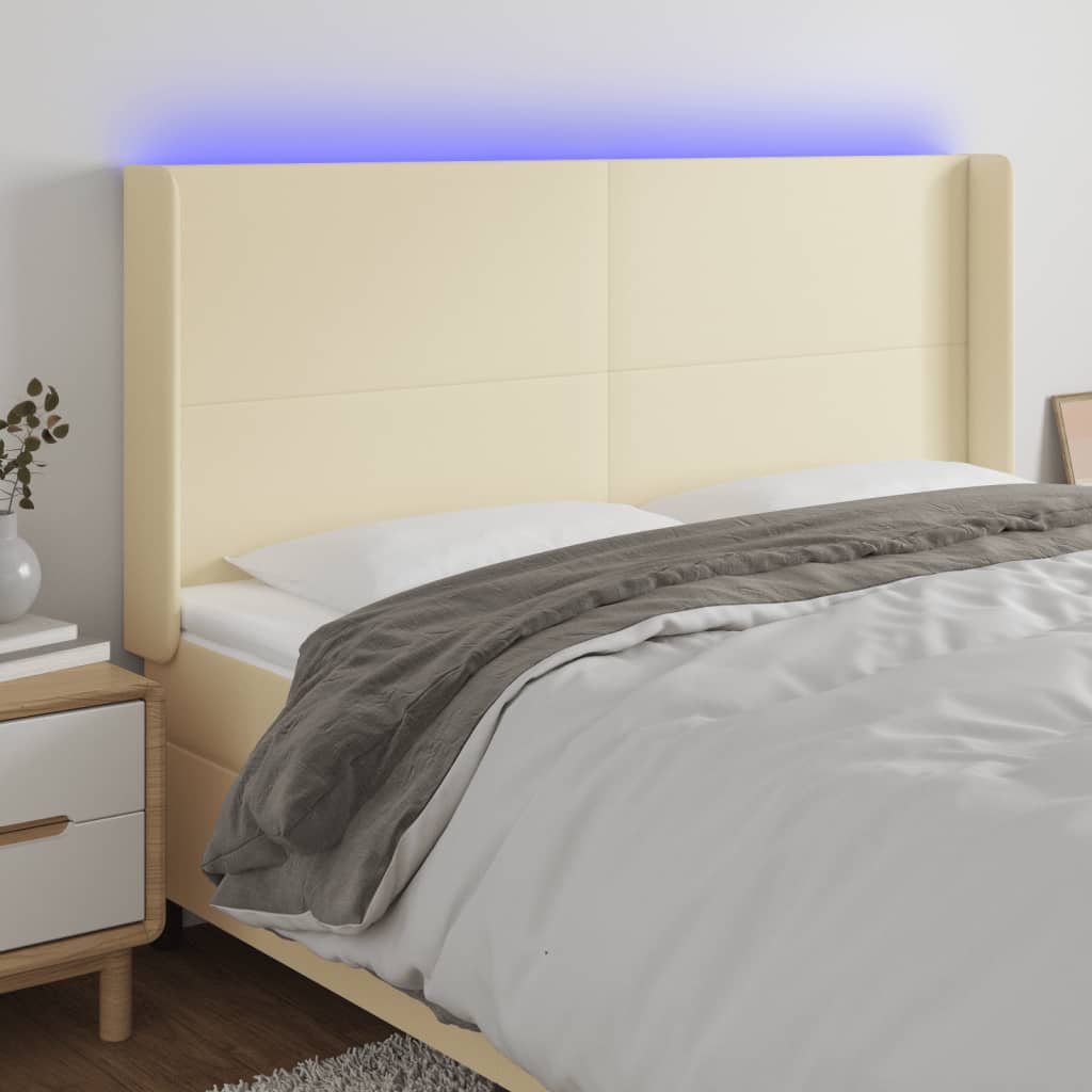 LED uzglavlje krem 163 x 16 x 118/128 cm od umjetne kože