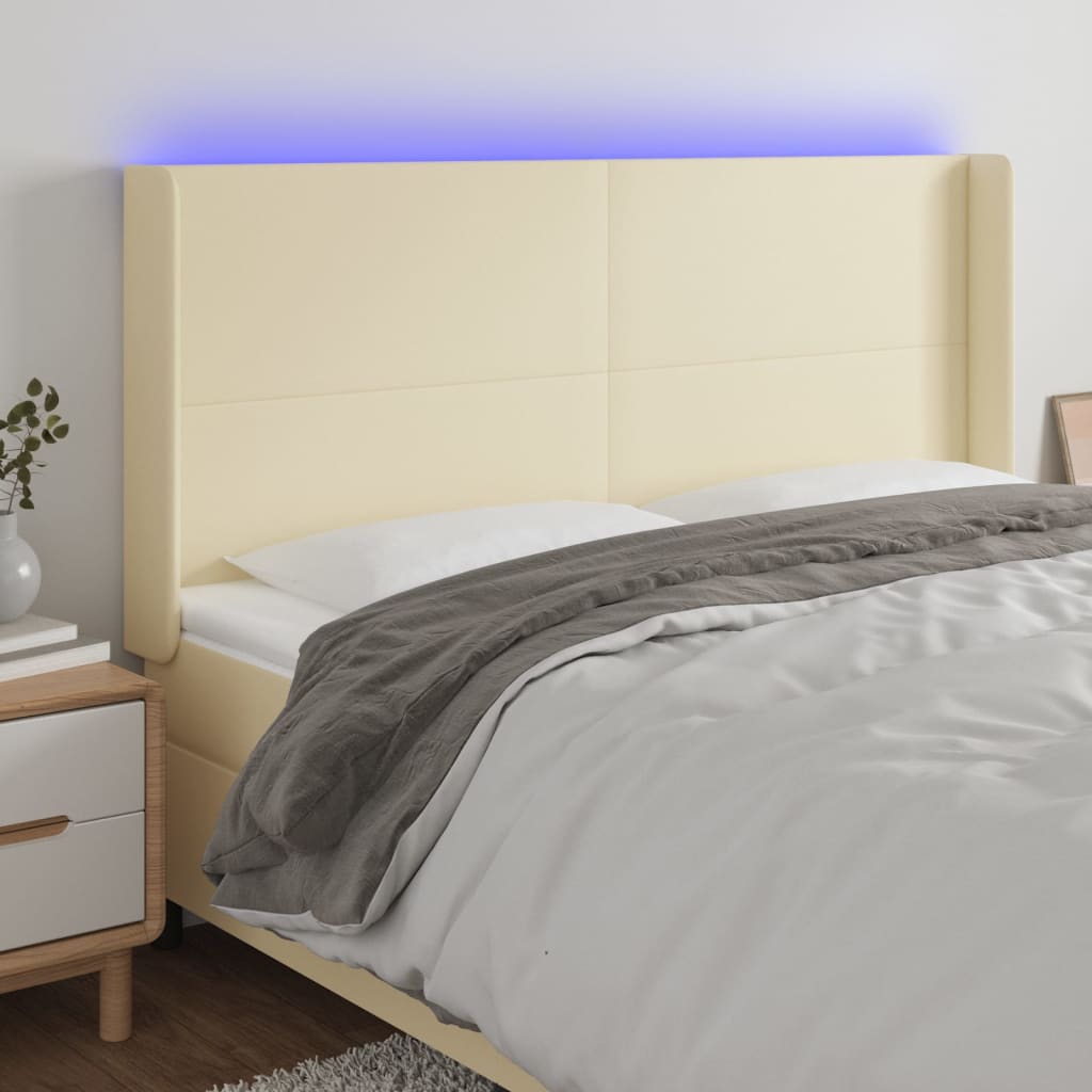 LED uzglavlje krem 183 x 16 x 118/128 cm od umjetne kože