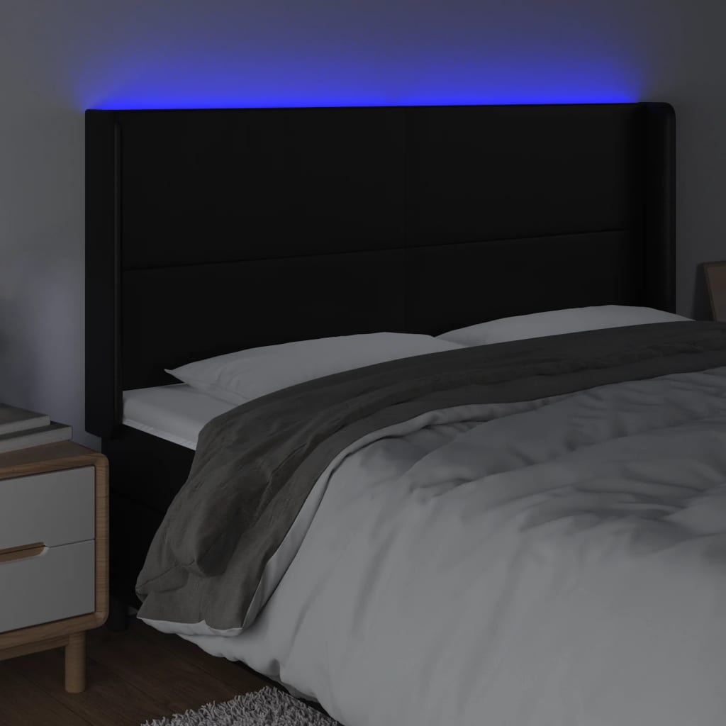 LED uzglavlje crno 203 x 16 x 118/128 cm od umjetna koža