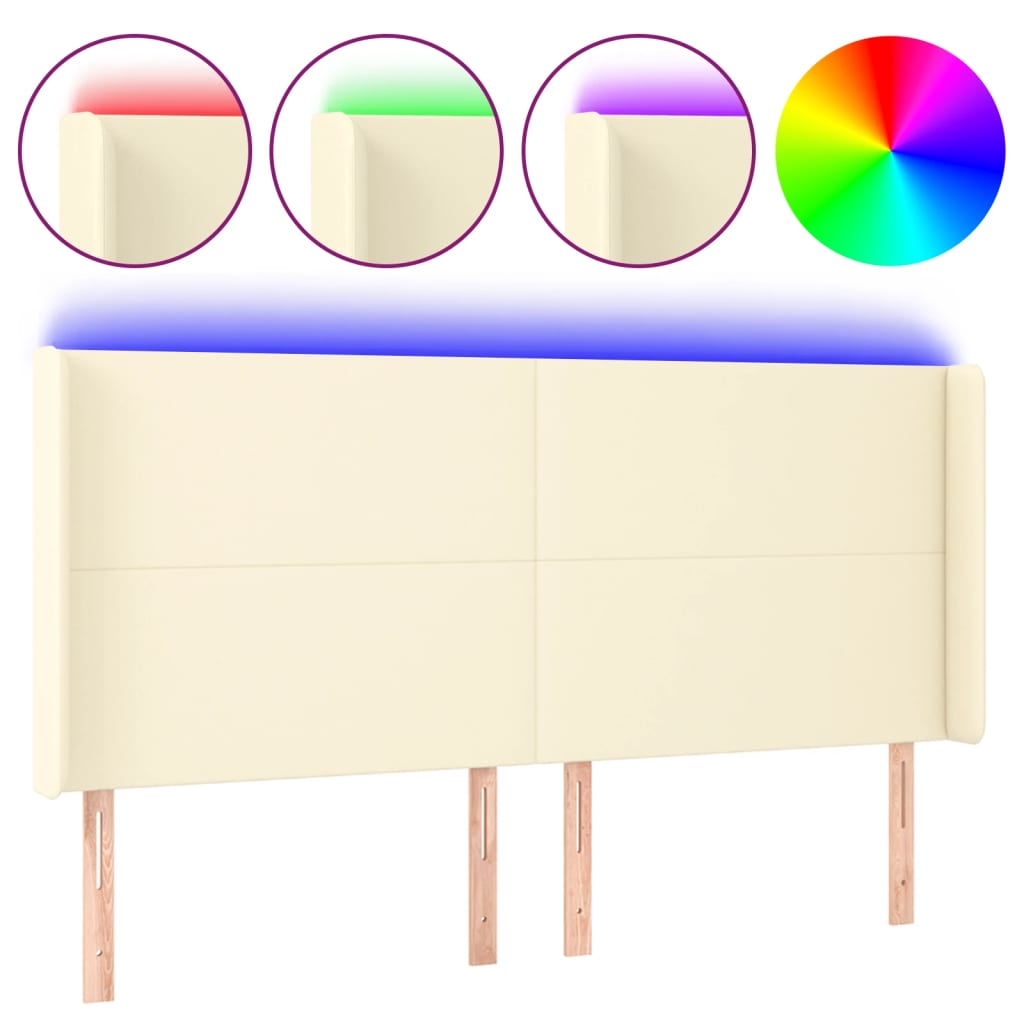 LED uzglavlje krem 203 x 16 x 118/128 cm od umjetne kože