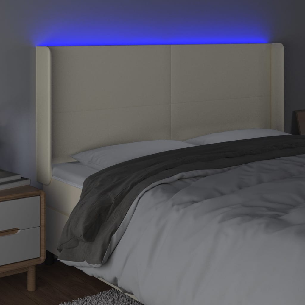 LED uzglavlje krem 203 x 16 x 118/128 cm od umjetne kože