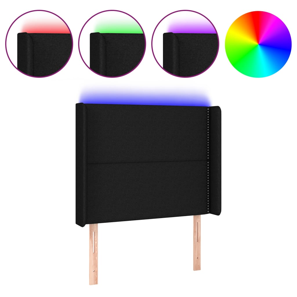 LED uzglavlje crno 93 x 16 x 118/128 cm od tkanine