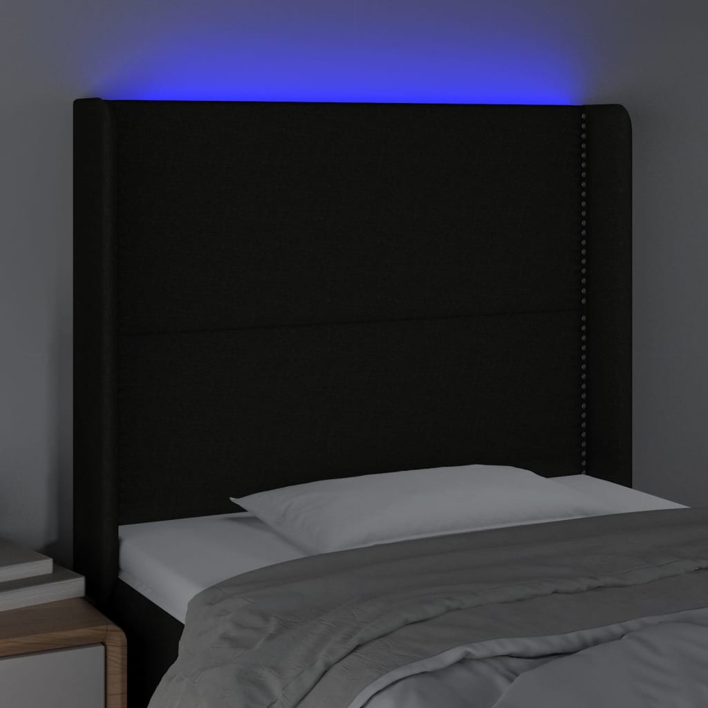 LED uzglavlje crno 93 x 16 x 118/128 cm od tkanine
