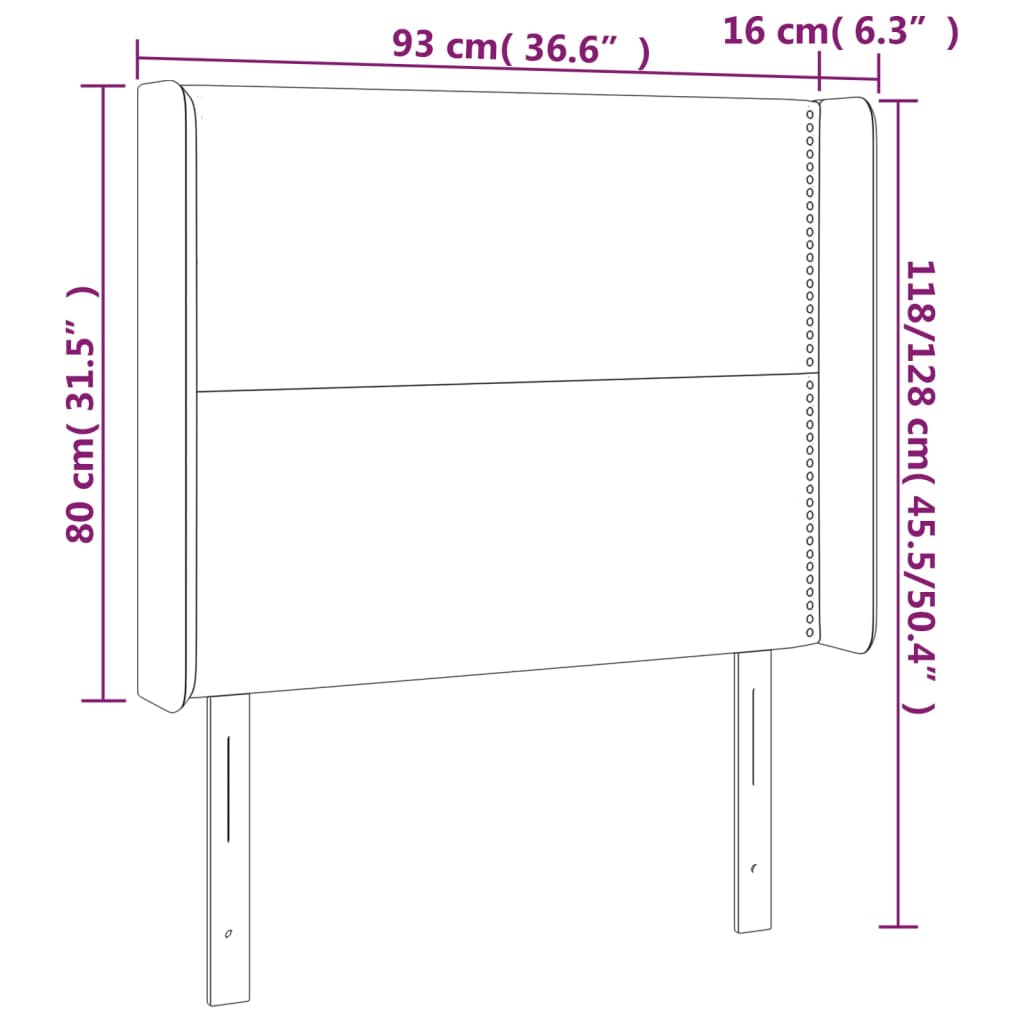 LED uzglavlje crno 93 x 16 x 118/128 cm od tkanine