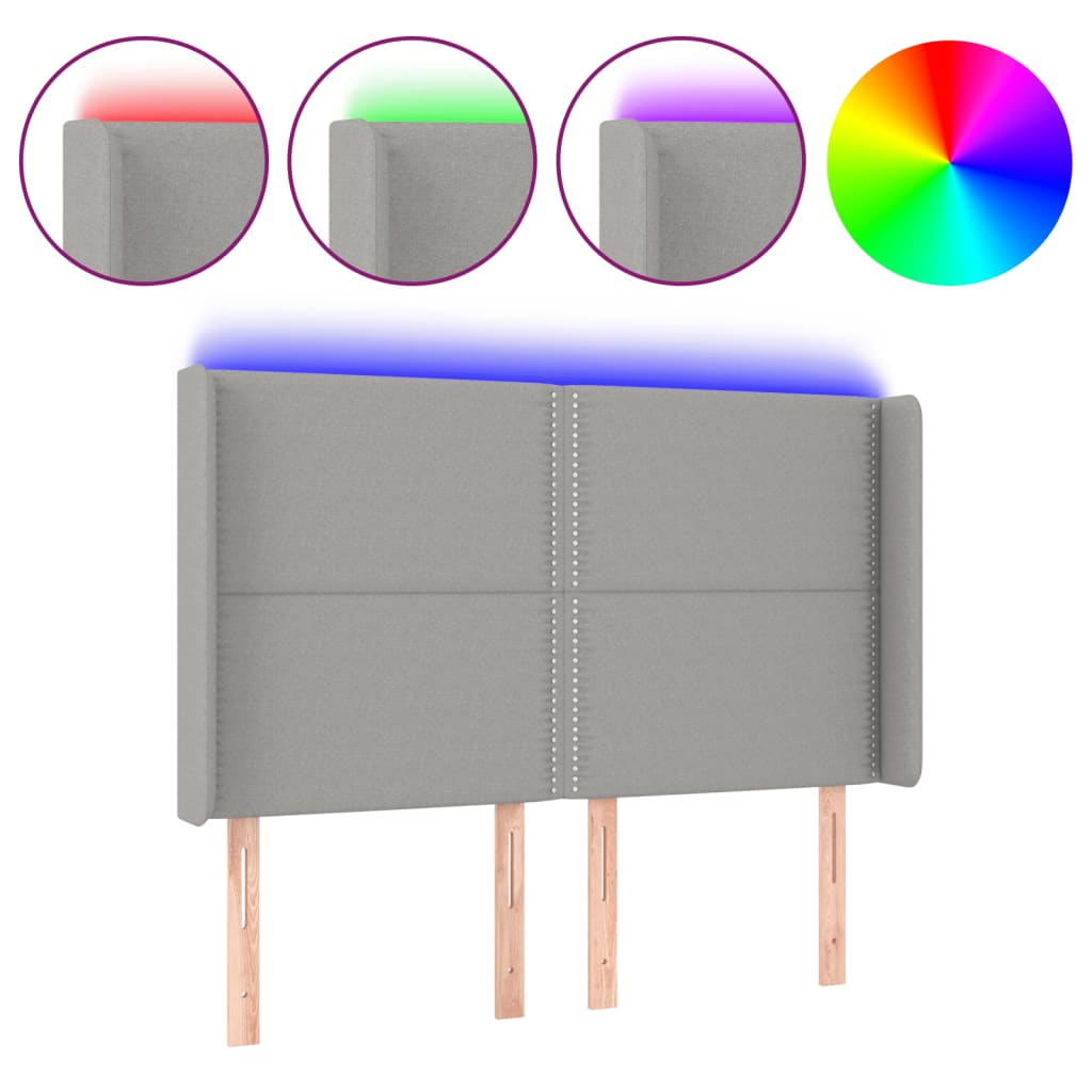 LED uzglavlje svjetlosivo 147 x 16 x 118/128 cm od tkanine