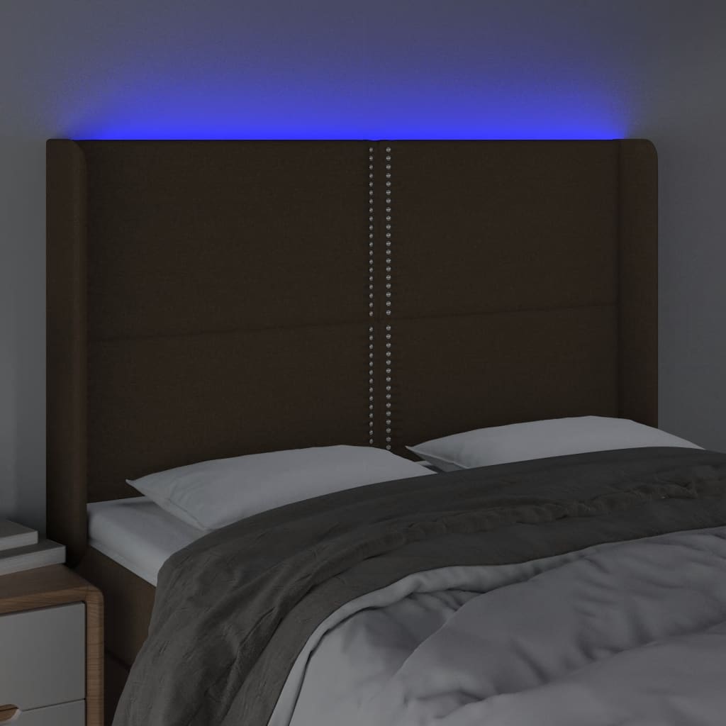 LED uzglavlje tamnosmeđe 147x16x118/128 cm od tkanine