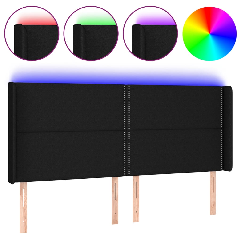 LED uzglavlje crno 203 x 16 x 118/128 cm od tkanine