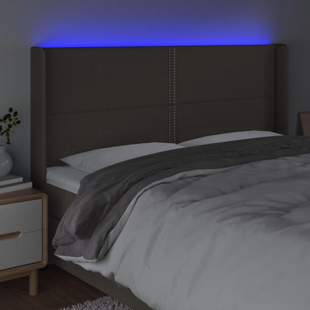 LED uzglavlje smeđesivo 203 x 16 x 118/128 cm od tkanine
