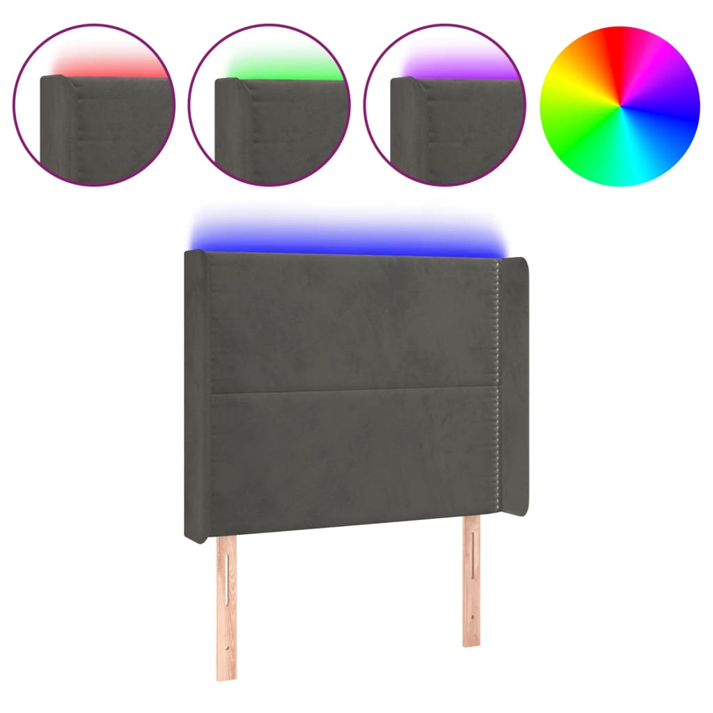LED uzglavlje tamnosivo 83x16x118/128 cm baršunasto