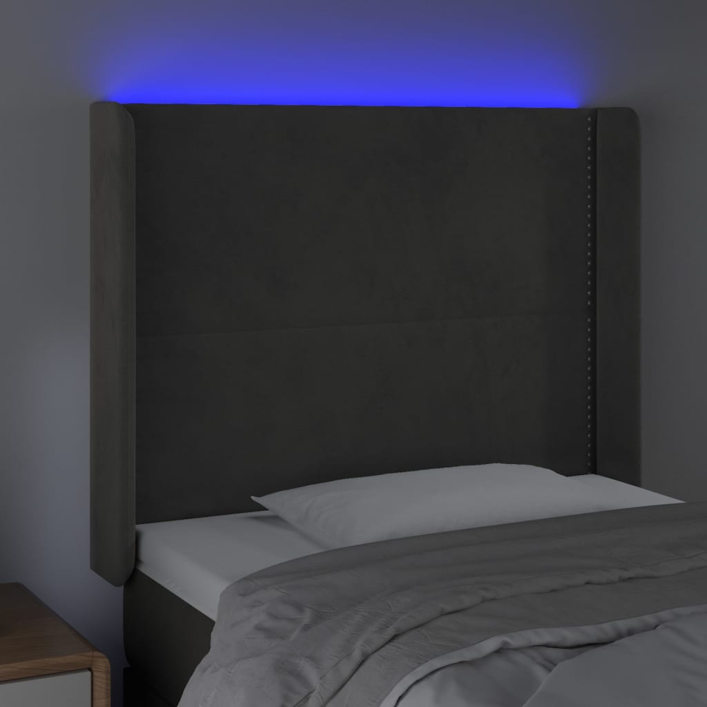 LED uzglavlje tamnosivo 83x16x118/128 cm baršunasto