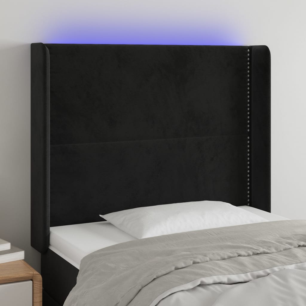 LED uzglavlje crno 83x16x118/128 cm baršunasto