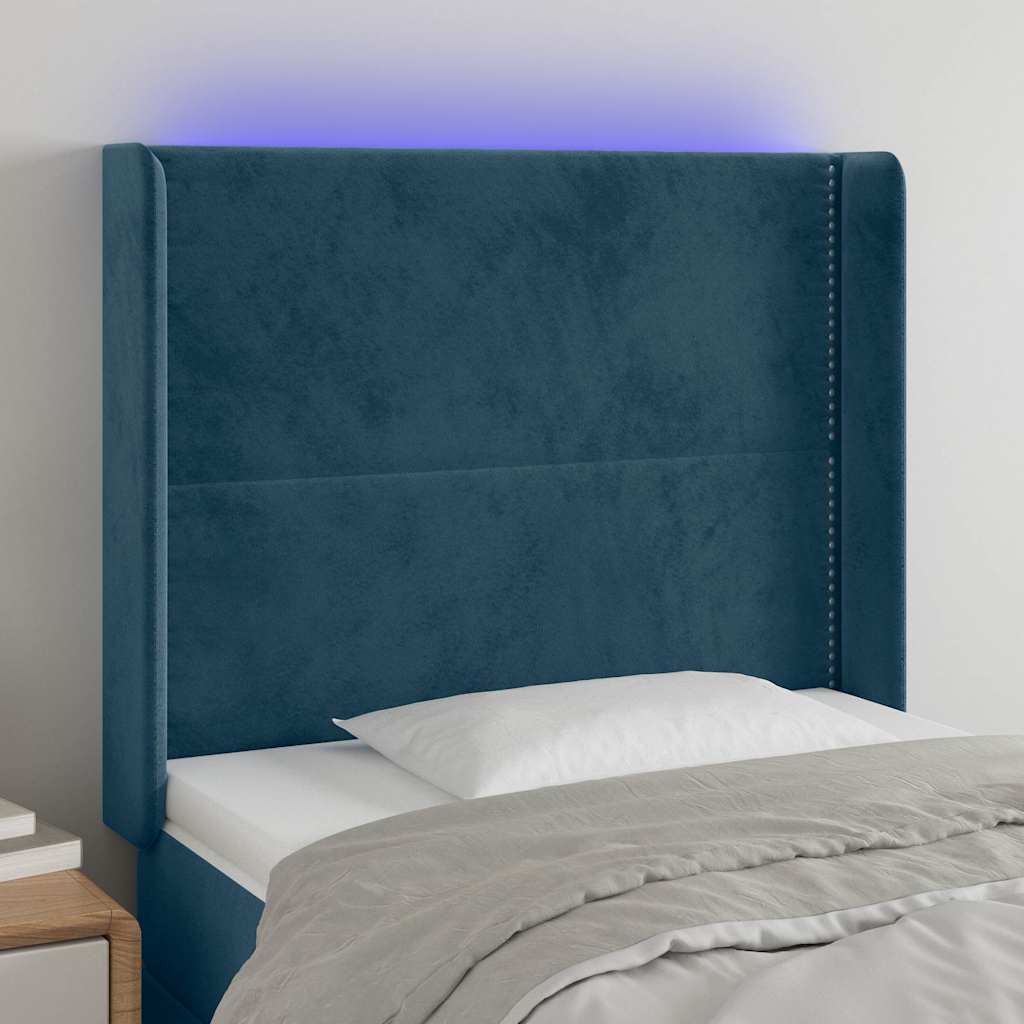 LED uzglavlje tamnoplavo 83x16x118/128 cm baršunasto