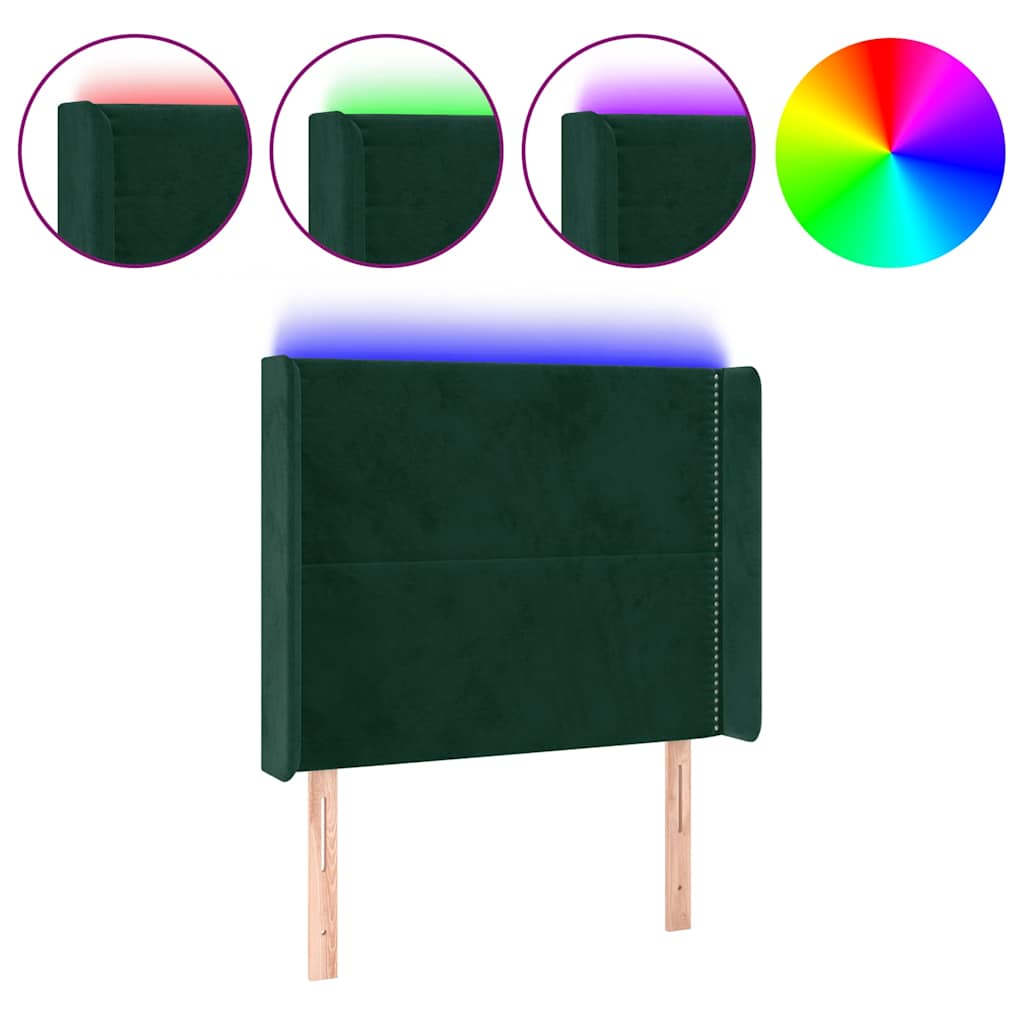 LED uzglavlje tamnozeleno 93x16x118/128 cm baršunasto