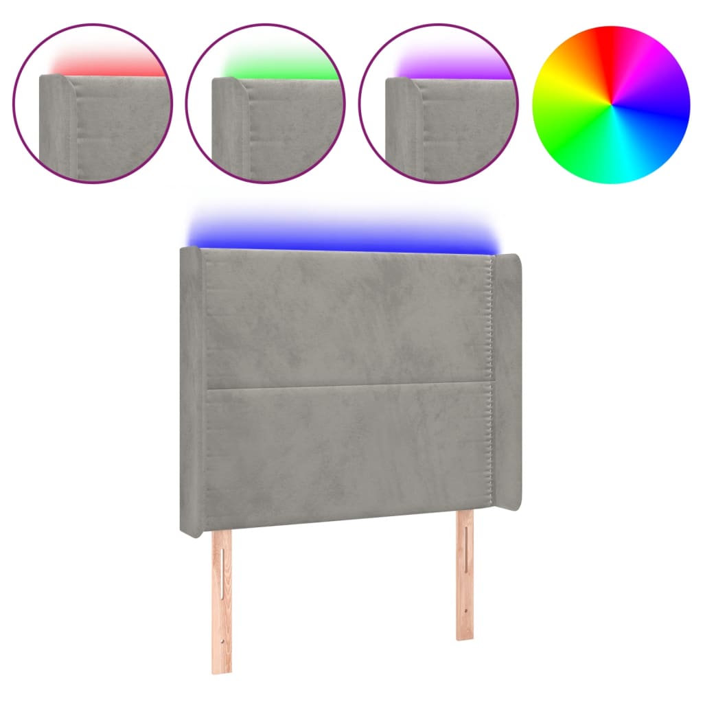 LED uzglavlje svjetlosivo 103 x 16 x 118/128 cm baršunasto