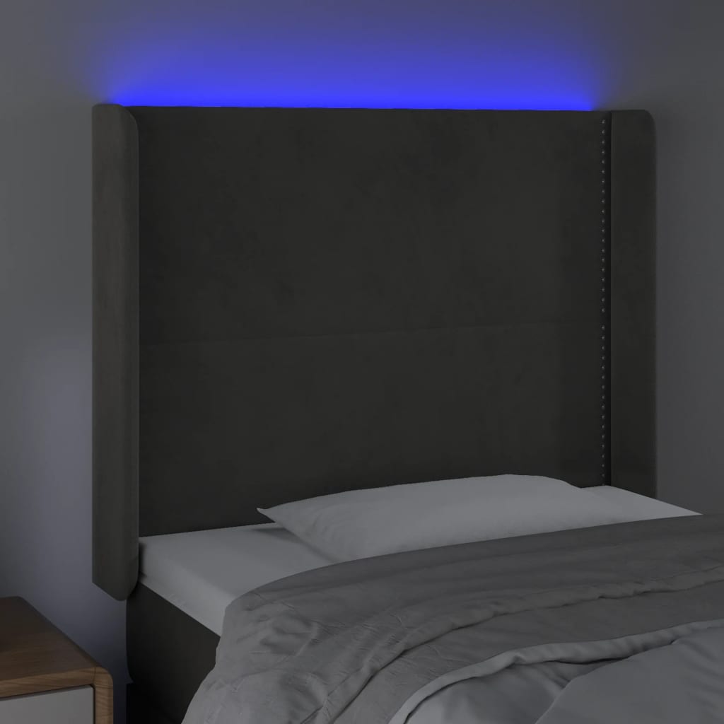 LED uzglavlje svjetlosivo 103 x 16 x 118/128 cm baršunasto