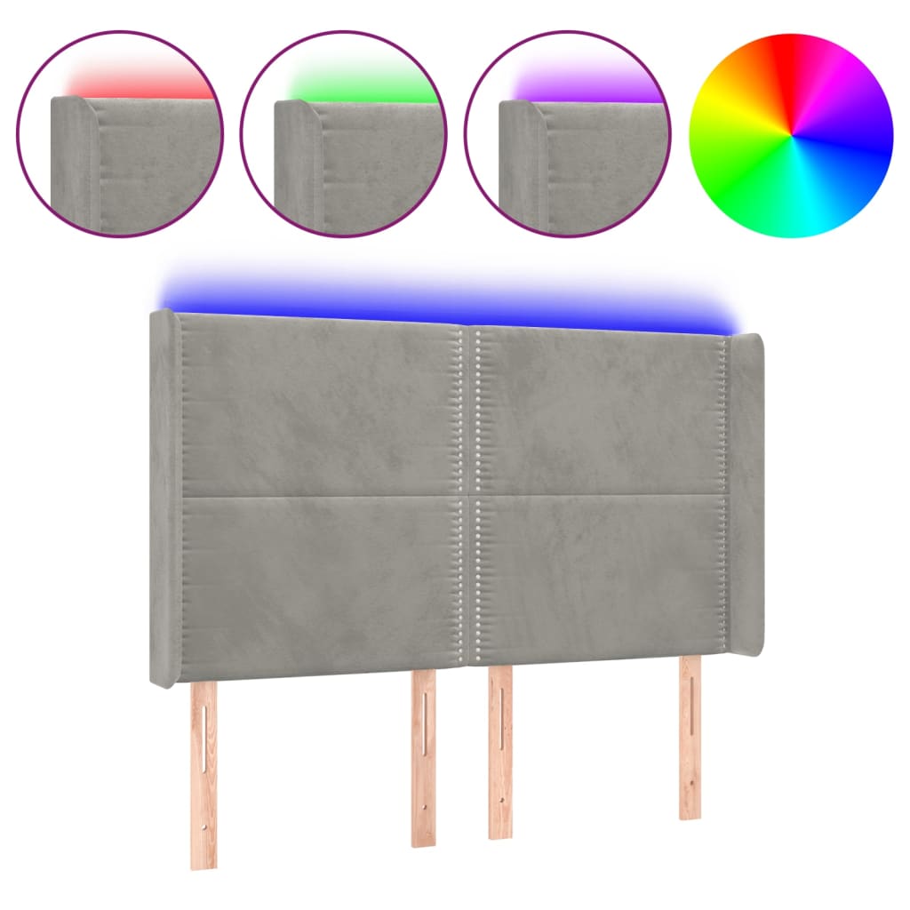 LED uzglavlje svjetlosivo 147 x 16 x 118/128 cm baršunasto