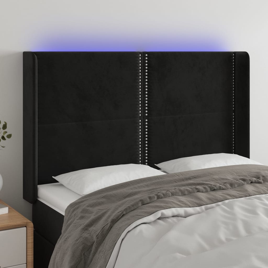 LED uzglavlje crno 147x16x118/128 cm baršunasto