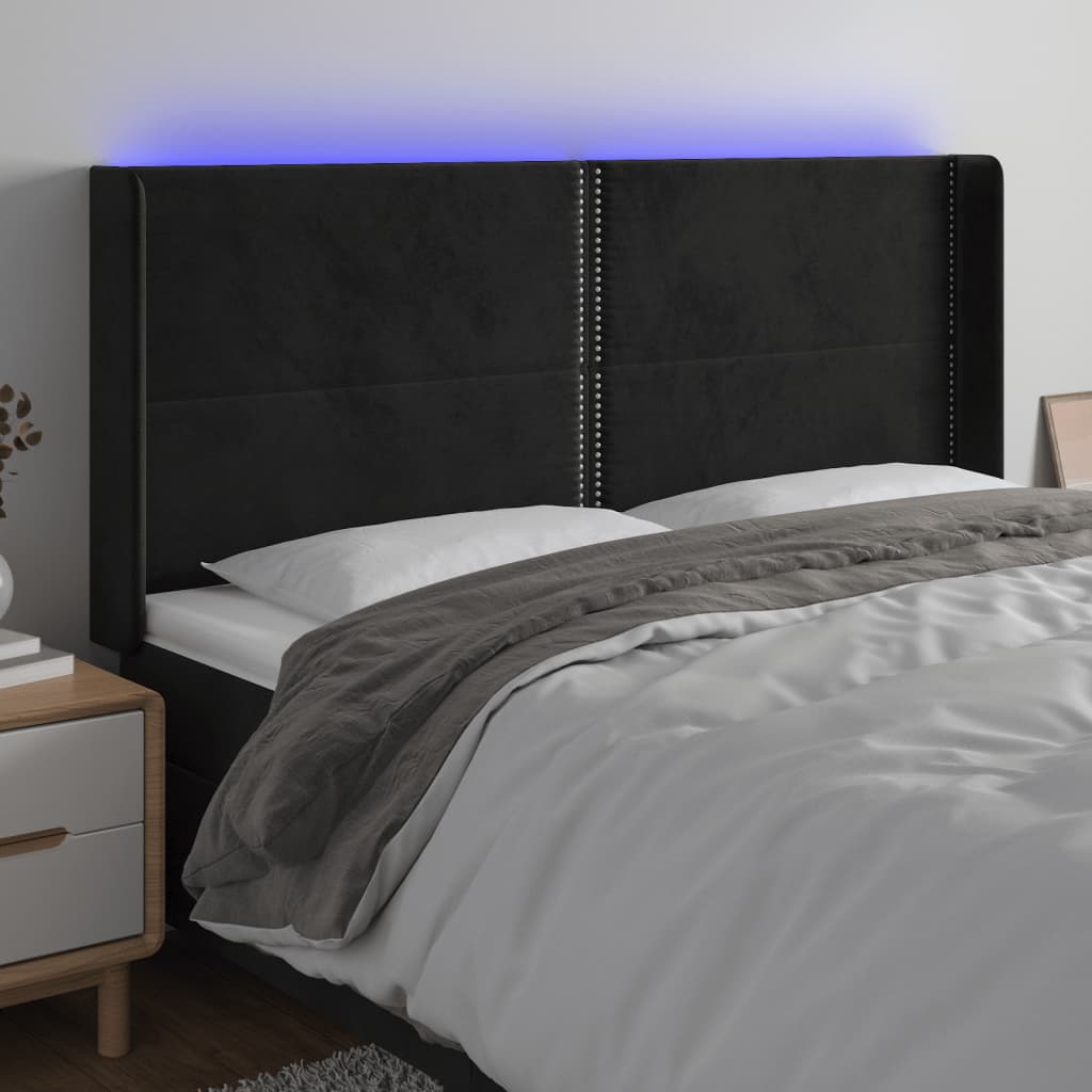 LED uzglavlje crno 163 x 16 x 118/128 cm baršunasto